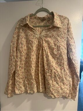 At Last & Co Cottagecore Floral Lace Trim Blouse 22/24W Plus Size 100% Cotton